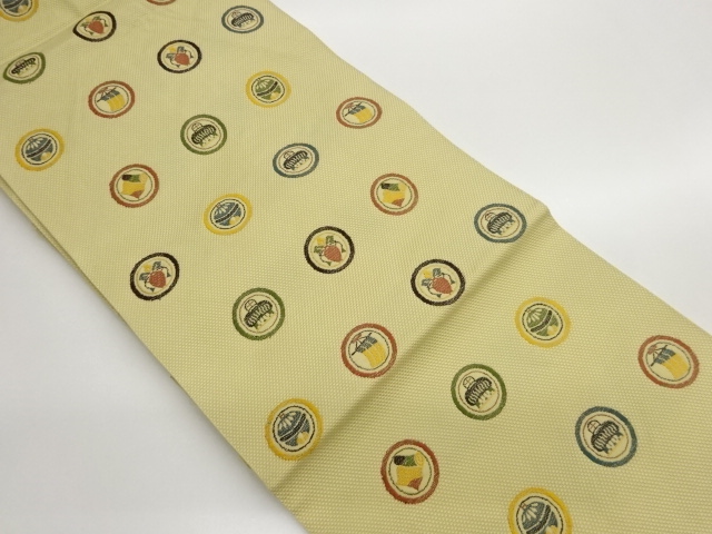 本場筑前博多丸文に花器・鈴・巻物模様織出し名古屋帯